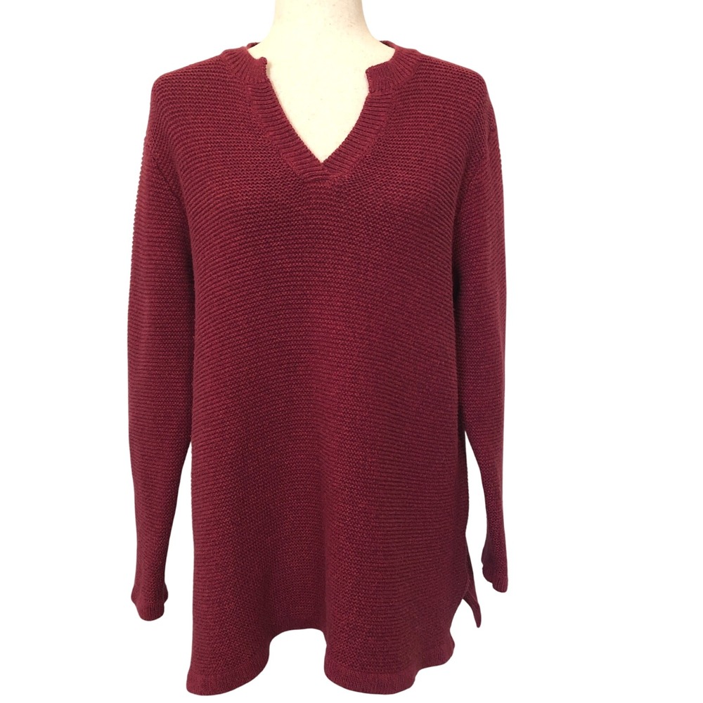 VTG 90s Norm Thompson Tunic Knit Sweater PL Burgundy Textured Holiday